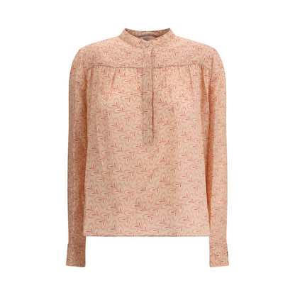 Kristina Ti Multicolor Silk Pattern Shirt with foliage print and stand-up collar, perfect for casual or sophisticated looks, AW25 collection.