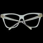 Rear view of stylish white eyeglass frames on a black background, showcasing unique design and craftsmanship.