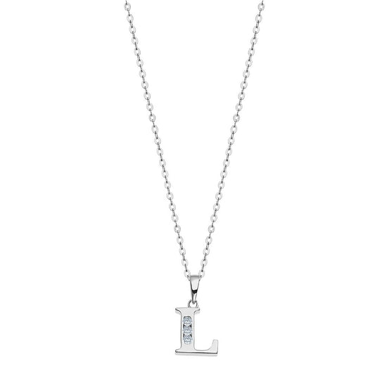 Elegant silver necklace with initial 'L' pendant from LOTUS JEWELS JEWELRY Mod. LP3054-1/L, showcasing minimalist style.