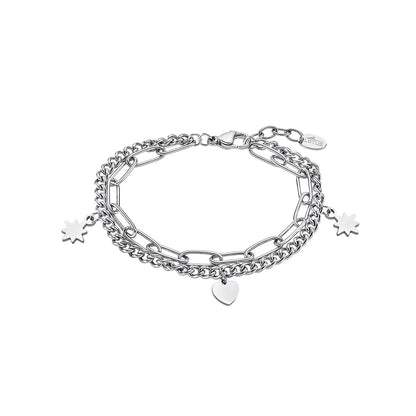 Elegant bracelet from LOTUS JEWELS JEWELRY Mod. LS2313-2/1 with heart and leaf charms, made of durable silver chain links.