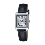 CASIO COLLECTION Mod. TANK. LEATHER - WHITE ladies' wristwatch with black leather strap and rectangular stainless steel case.