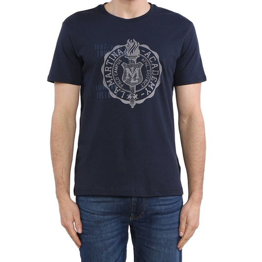 La Martina Blue Cotton T-Shirt with crew neck and graphic print on front, perfect for casual wear.