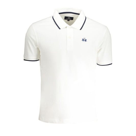 La Martina White Cotton Men Polo Shirt with short sleeves and iconic embroidery.