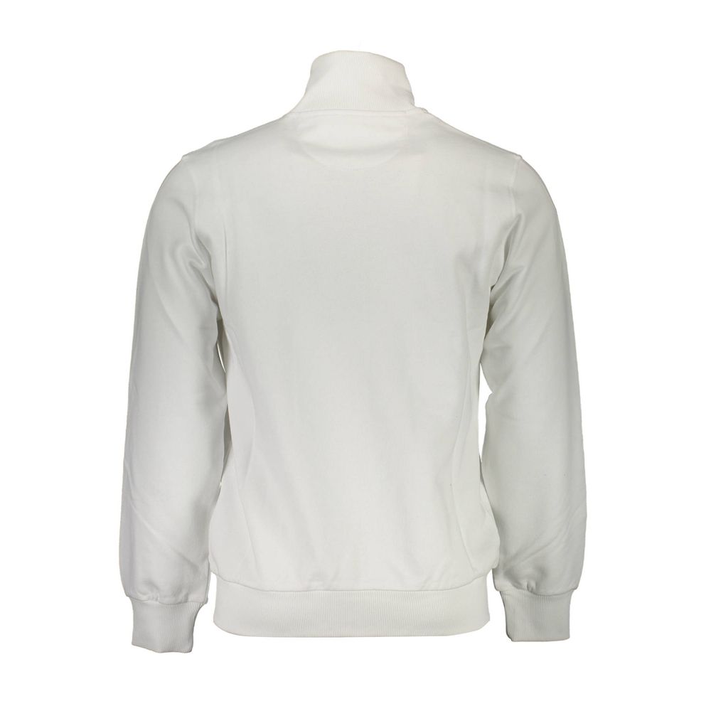 Back view of La Martina White Cotton Men Sweater with full-zip and embroidery detail.