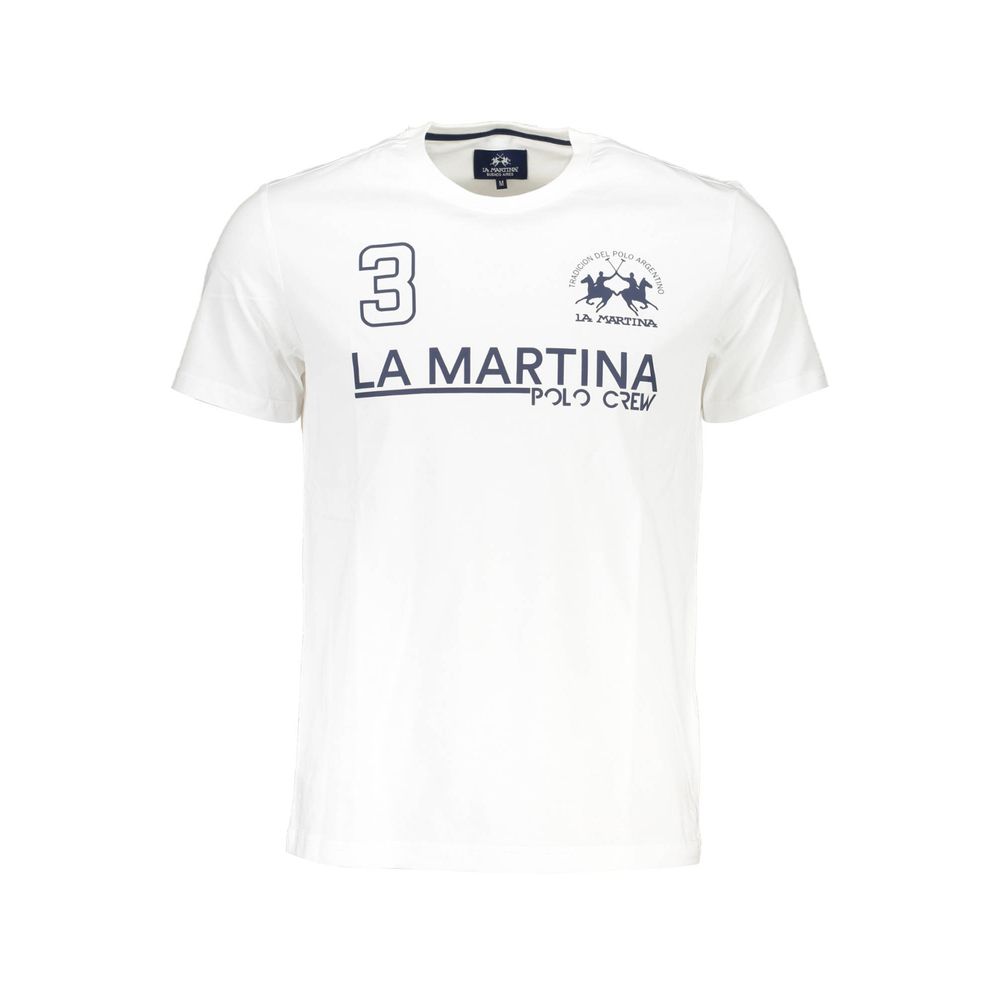 La Martina White Cotton Men T-Shirt with logo and print on front, short sleeve, crew neck, regular fit for stylish gentlemen.