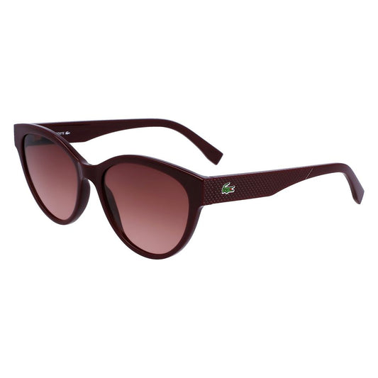 Lacoste Red Injected Sunglasses L983S-601 with brown lenses and category 2 protection, side view showing temple design.