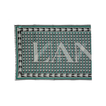 Lanvin Green Wool Scarf with fringe finish and contrast logo detail, made in Italy, women's accessory.