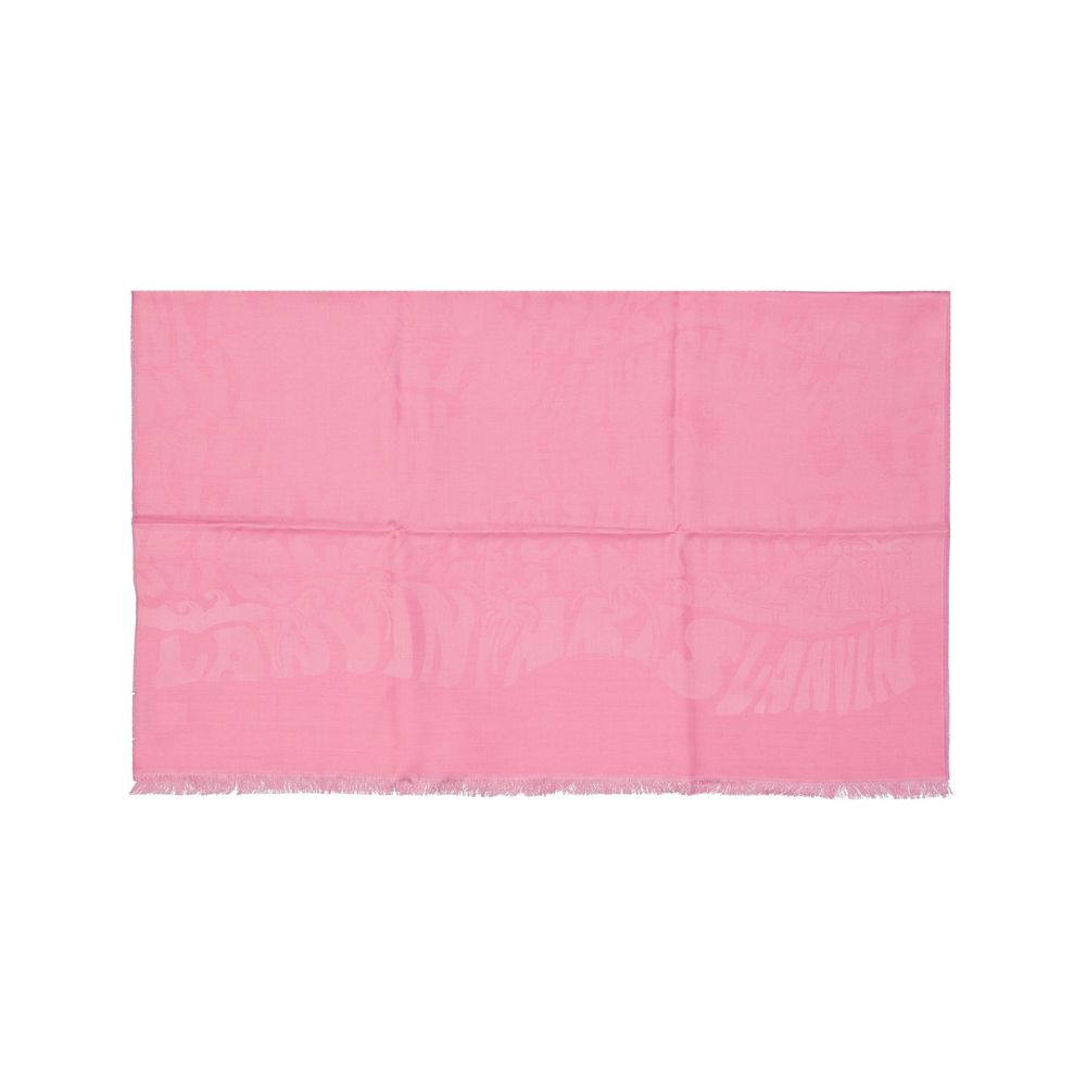 Lanvin Multicolor Silk Scarf with fringe, made of 63% silk and 37% wool, pink design, 70x180 cm, women's accessory, made in Italy.