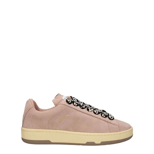 Lanvin Pink Leather Low Top Sneakers with vintage effect, logo details, rubber sole, lace-up closure, and round toe design.
