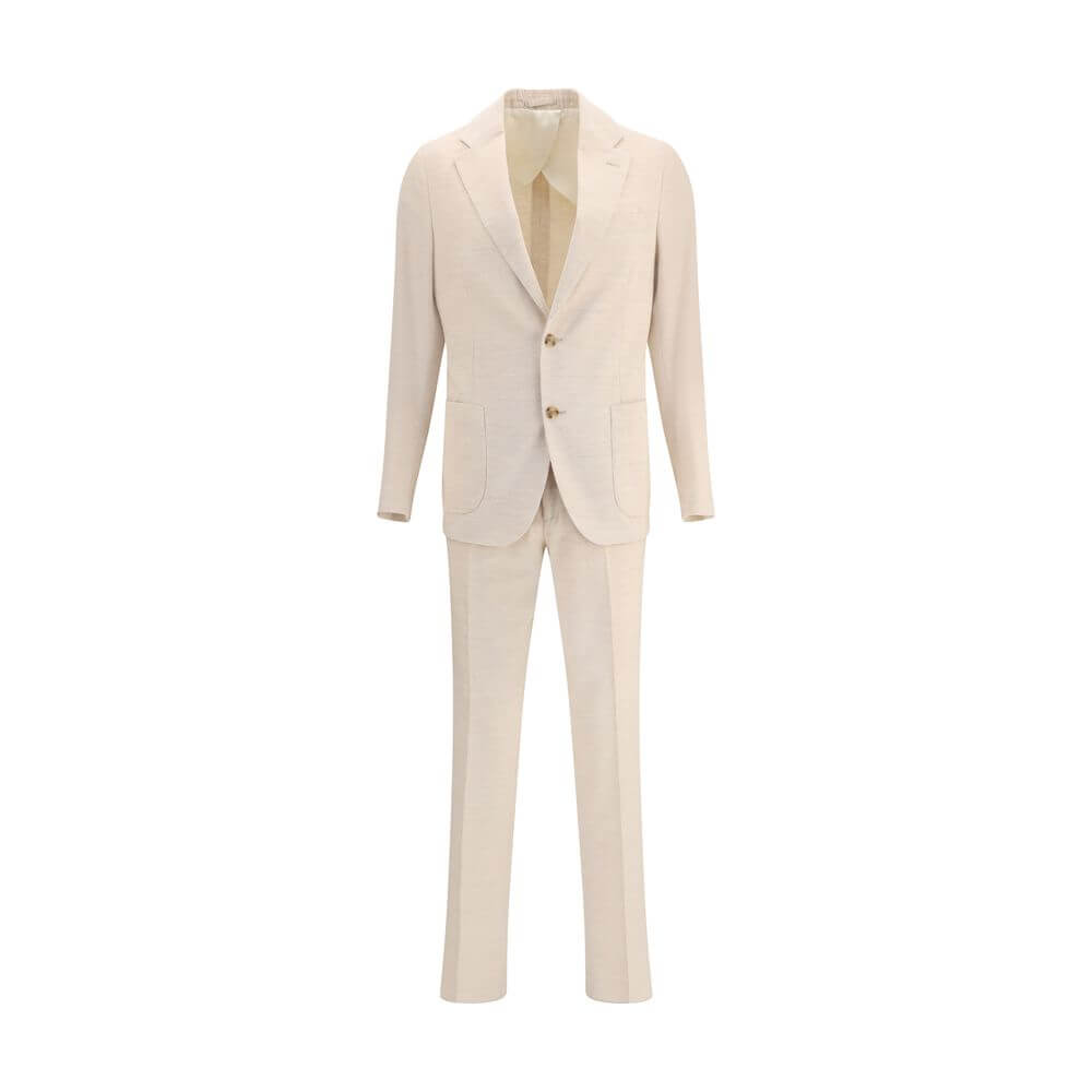 Lardini Beige Cotton Two-Piece Suit with notch lapel blazer and straight-leg trousers in corduroy, ideal for a refined autumn winter look.