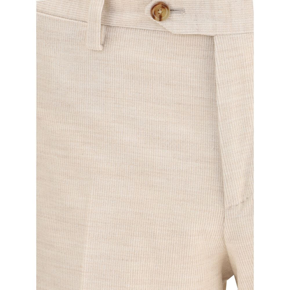 Close-up of Lardini Beige Cotton Two-Piece Suit corduroy trousers with button detail.