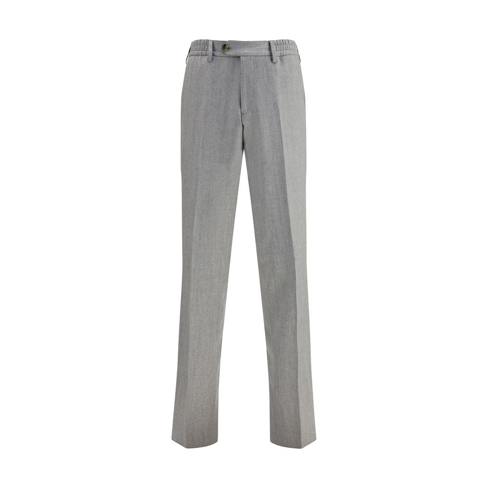 Lardini Gray Fleece Wool Chino Pants with elastic waistband, button closure, and functional pockets, perfect for AW25 collection elegance.