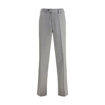 Lardini Gray Fleece Wool Chino Pants with elastic waistband, button closure, and functional pockets, perfect for AW25 collection elegance.
