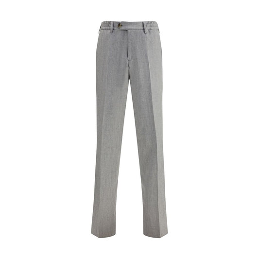 Lardini Gray Fleece Wool Chino Pants with elastic waistband and button closure, featuring pockets for contemporary elegance and practicality.