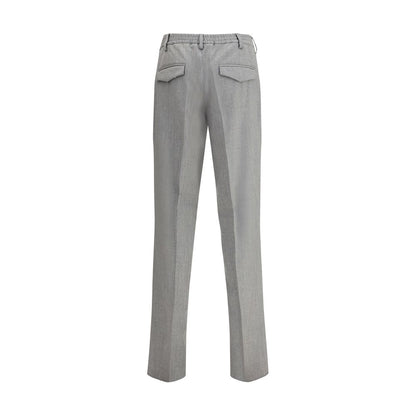 Lardini Gray Fleece Wool Chino Pants with elastic waistband, back and side pockets, showcasing elegant and practical design.