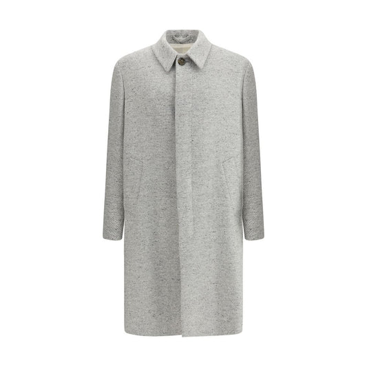 Lardini Gray Fleece Wool Coat with herringbone pattern, classic collar, and front button closure for elegant winter style.