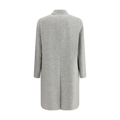 Back view of Lardini Gray Fleece Wool Coat with herringbone pattern and classic design for structured elegance.