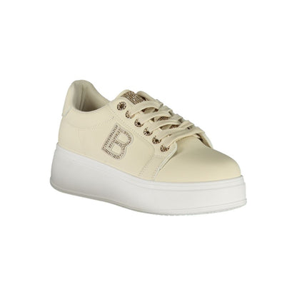 Laura Biagiotti Beige Polyester Women Sneaker with rhinestone detail and 4 cm wedge, featuring comfort and luxury.