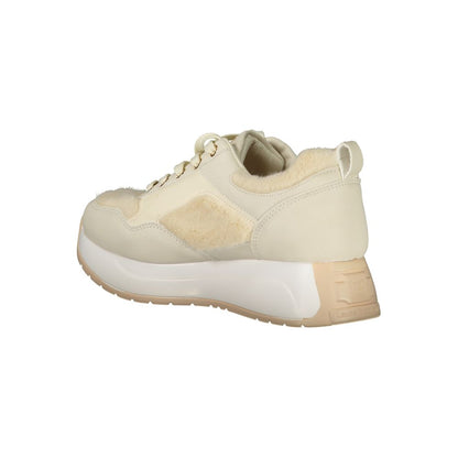 Laura Biagiotti Beige Polyethylene Sneaker with suede and removable footbed, featuring contrasting details and embroidery.