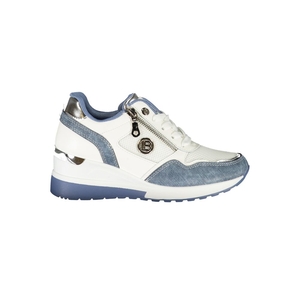 Laura Biagiotti Blue Synthetic Women Sneaker with sporty design, side zip, and embroidery details.