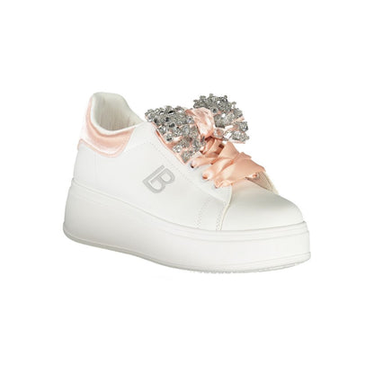 Laura Biagiotti White Synthetic Women Sneaker with rhinestones and wedge heel, stylish and comfortable for everyday fashion.