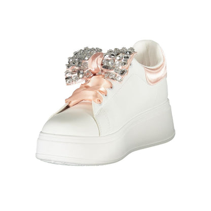 Laura Biagiotti White Synthetic Women Sneaker with rhinestone embellishments and wedge design for stylish comfort.