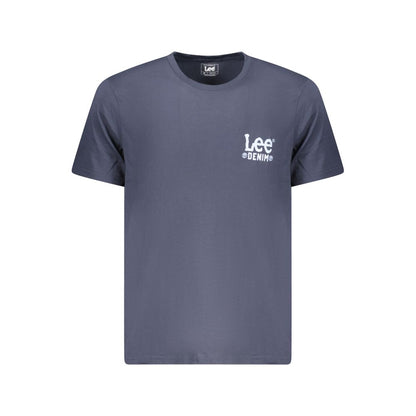 Lee Blue Cotton Men T-Shirt with short sleeves and crew neck, featuring the Lee logo on a vivid blue background, made from 100% cotton.