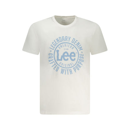 Lee White Cotton Men T-Shirt with logo print, short sleeves, crew neck, 100% cotton, perfect for casual style and comfort.
