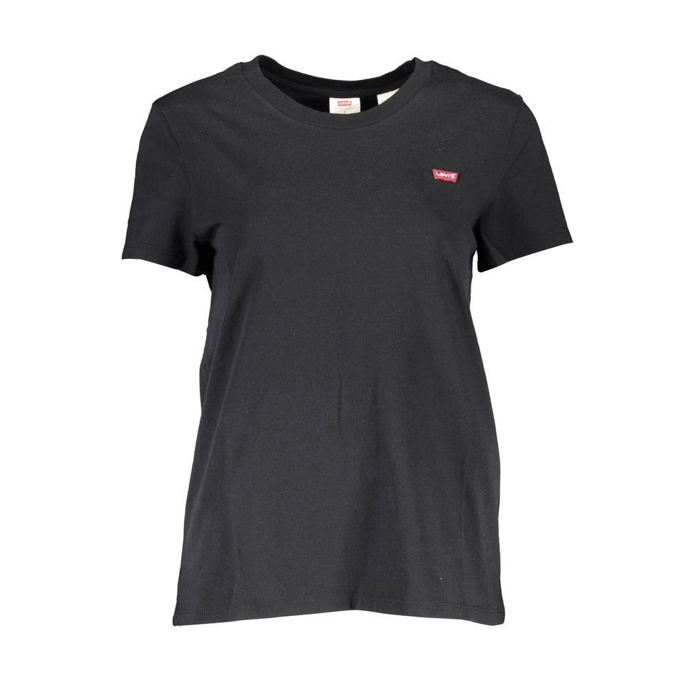 Levi's Black Cotton Women T-Shirt with round neck and short sleeves featuring iconic logo, perfect for chic and casual style.