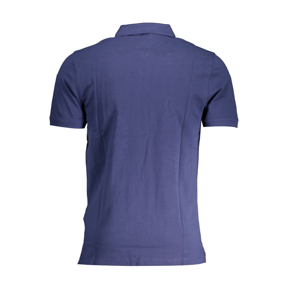 Back view of Levi's Blue Cotton Men Polo Shirt showcasing quality cotton fabric and slim, short sleeve design.