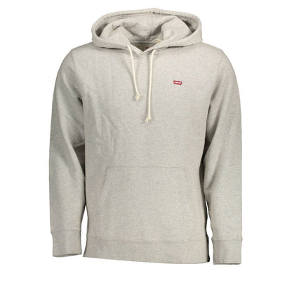Levi's Gray Cotton Men Sweater with hood, showcasing cozy street-style sophistication and iconic brand logo on front.