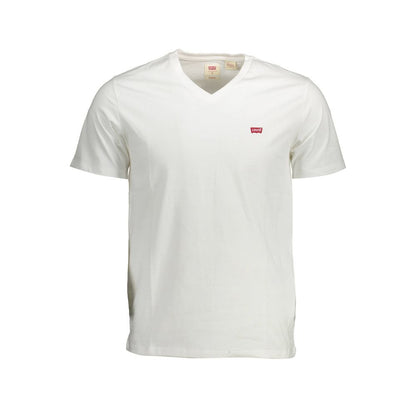 Levi's White Cotton Men T-Shirt with V-neck and logo detail, made from premium cotton for effortless style and comfort.