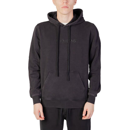 Liu Jo Black Cotton Hoodie with drawstring hood and kangaroo pocket, featuring subtle tone-on-tone logo embroidery on the chest.