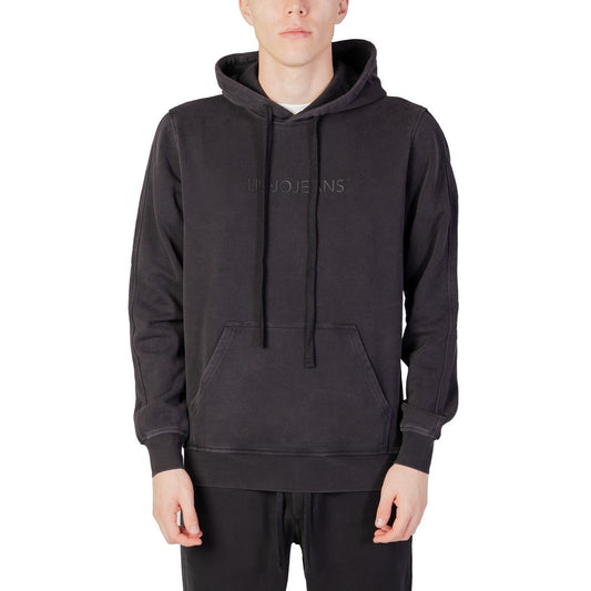 Liu Jo Black Cotton Hoodie with drawstring hood and kangaroo pocket, featuring subtle tone-on-tone logo embroidery on the chest.