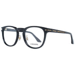 Longines Black Men Glasses Frame in black round style with full-rim plastic build, featuring demo lenses and branded case included.