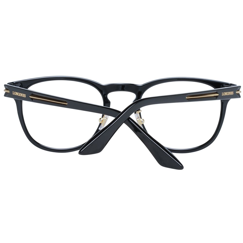 Alt Tag: Longines Black Men Glasses Frame with full-rim style, plastic material, and demo lenses. Ideal for a stylish, round look.