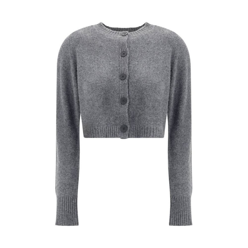 Loulou De Saison Gray Cashmere Cardigan, crop style with button closure, ribbed hem and cuffs, 100% cashmere, fall/winter fashion.