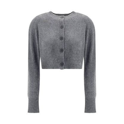 Loulou De Saison Gray Cashmere Cardigan, crop style with button closure, ribbed hem and cuffs, 100% cashmere, fall/winter fashion.