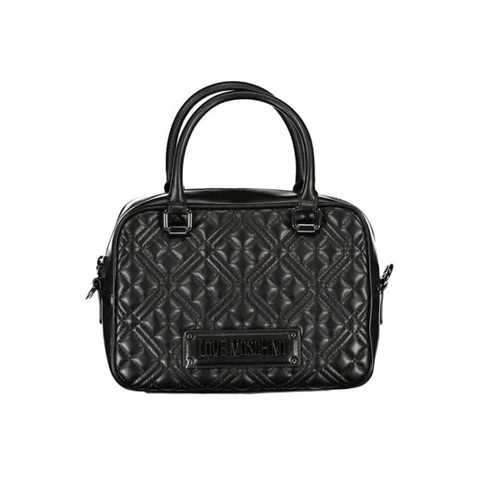 Love Moschino Black Polyethylene Handbag with adjustable strap, 2 handles, internal pockets, and contrast details.