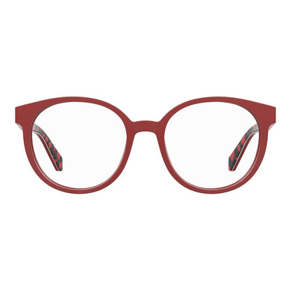 Love Moschino Multicolor Acetate Glasses (Frames) in red with grid pattern, size 52/18/140 mm, acetate material for women.