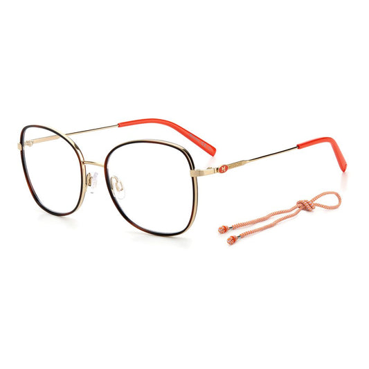 M Missoni Gold Metal Glasses (Frames) with gold frame and red temple tips, size 53/18/145mm, stylish eyewear for women.