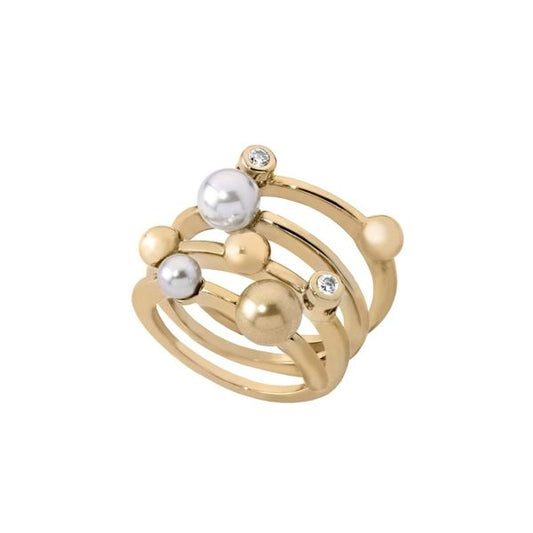 Elegant gold ring with pearls and diamonds from MAJORICA JEWELRY Mod. 10554.34.1.917.010.1 collection.