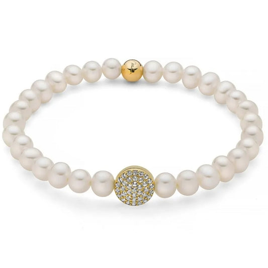 Elegant MILUNA Mod. PBR3500G-TPZ pearl bracelet with gold accents and diamond detail.