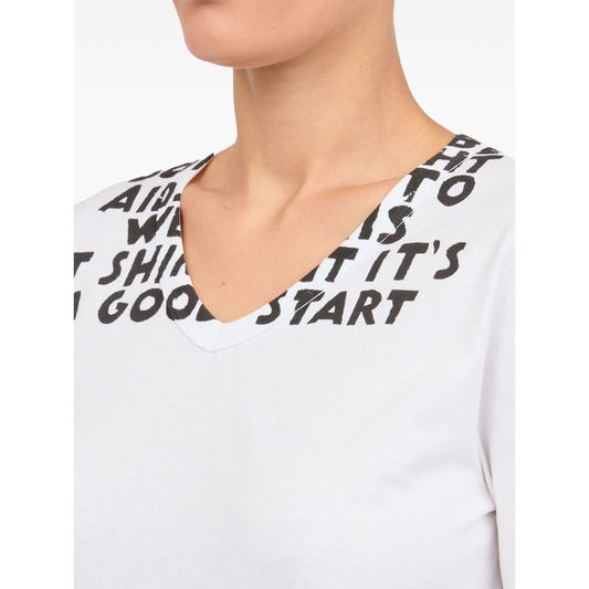 White MM6 Maison Margiela T-shirts and Polos with V-neck and stamp-effect graphic print, short sleeves cotton tee.