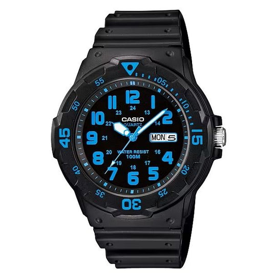 CASIO SPORT Mod. DIVER 100M quartz wristwatch, 10 ATM water resistance, resin case and strap, day & date function, official packaging