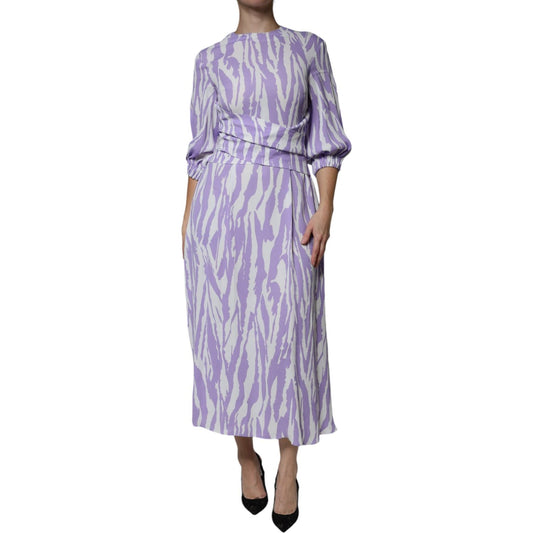 MSGM White Purple Patterned Viscose Short Sleeves Maxi Dress DR281369-40