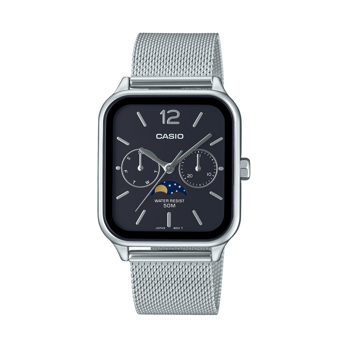 CASIO COLLECTION Mod. MOONPHASES - BLACK MESH WATCHES