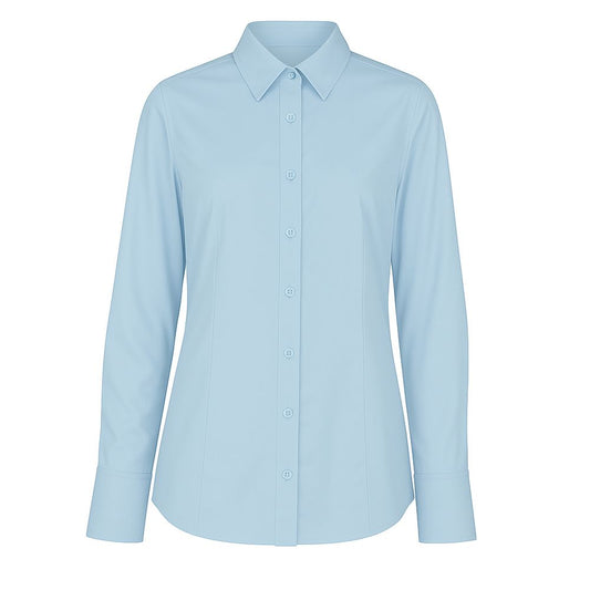 Loro Piana women's Made in Italy Blue Cotton Shirt, 100% cotton, sky blue, with collar and button closure.