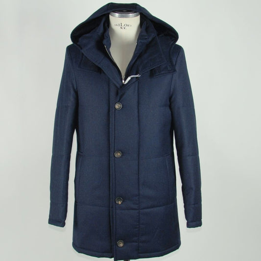 Made in Italy Blue Wool Men's Jacket with cashmere blend, showcasing sleek design and classic zip and button details.
