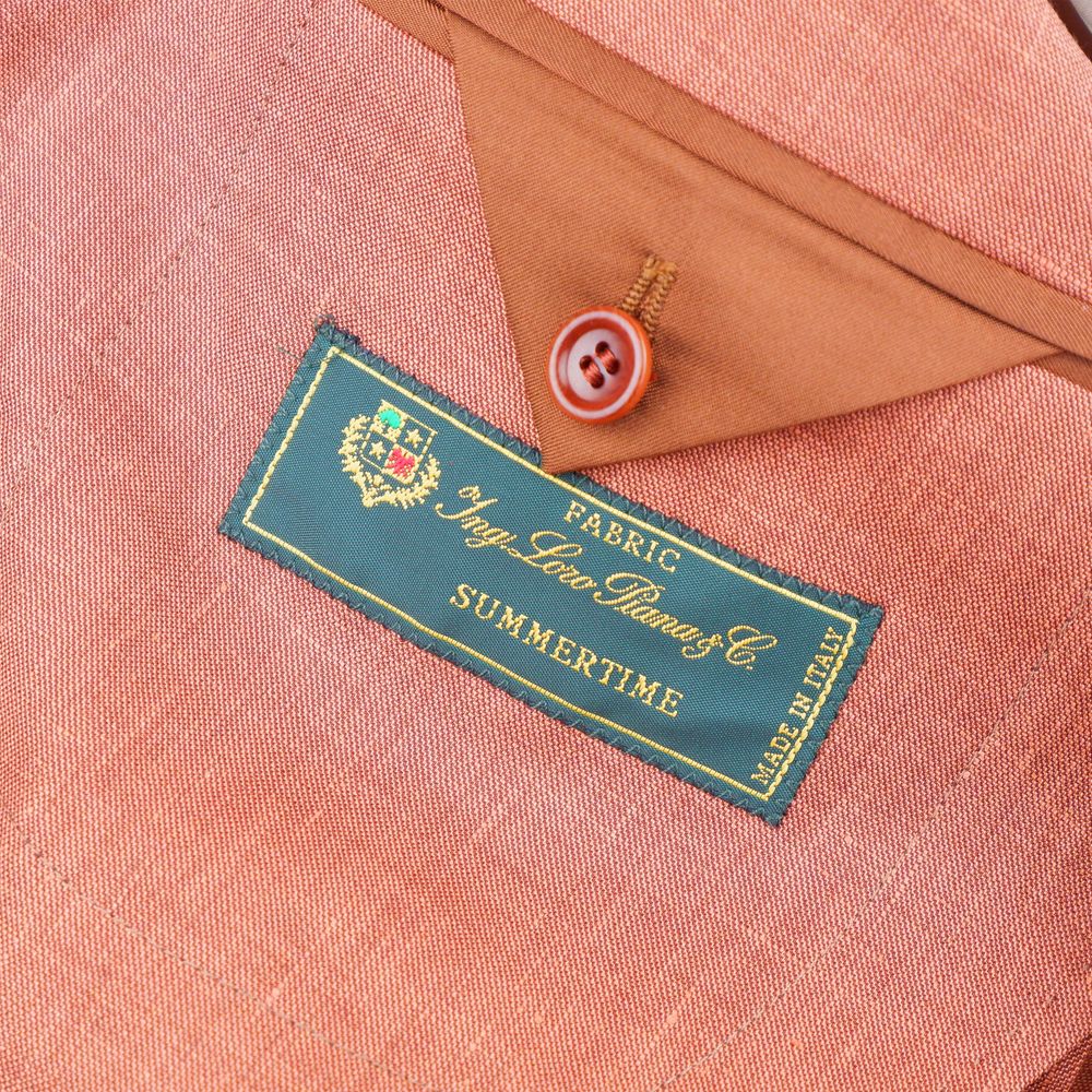 Label of Made in Italy Brown Linen Blazer featuring Loro Piana fabric, Summertime rust-colored linen-wool blend with button detail